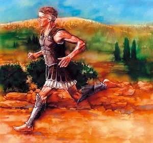 Filípides, soldado griego que recorrió los 40km que separan Atenas de Maraton para comunicar la victoria de los griegos 